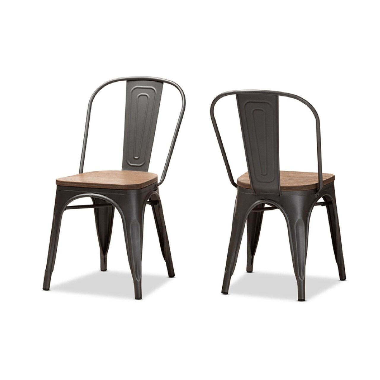 Wholesale Interiors Baxton Studio Henri Vintage Rustic Industrial Style Tolix-Inspired Bamboo and Gun Metal-Finished Steel Stackable Dining Chair Set of 2
